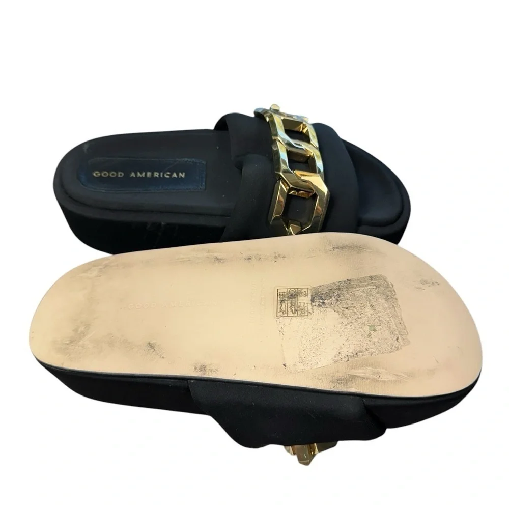Good American Black Platform Slides with Gold Chain – Size 5